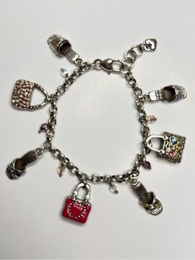 Silver Brighton Charm Bracelet with Multicolor Handbag and Shoe Charms